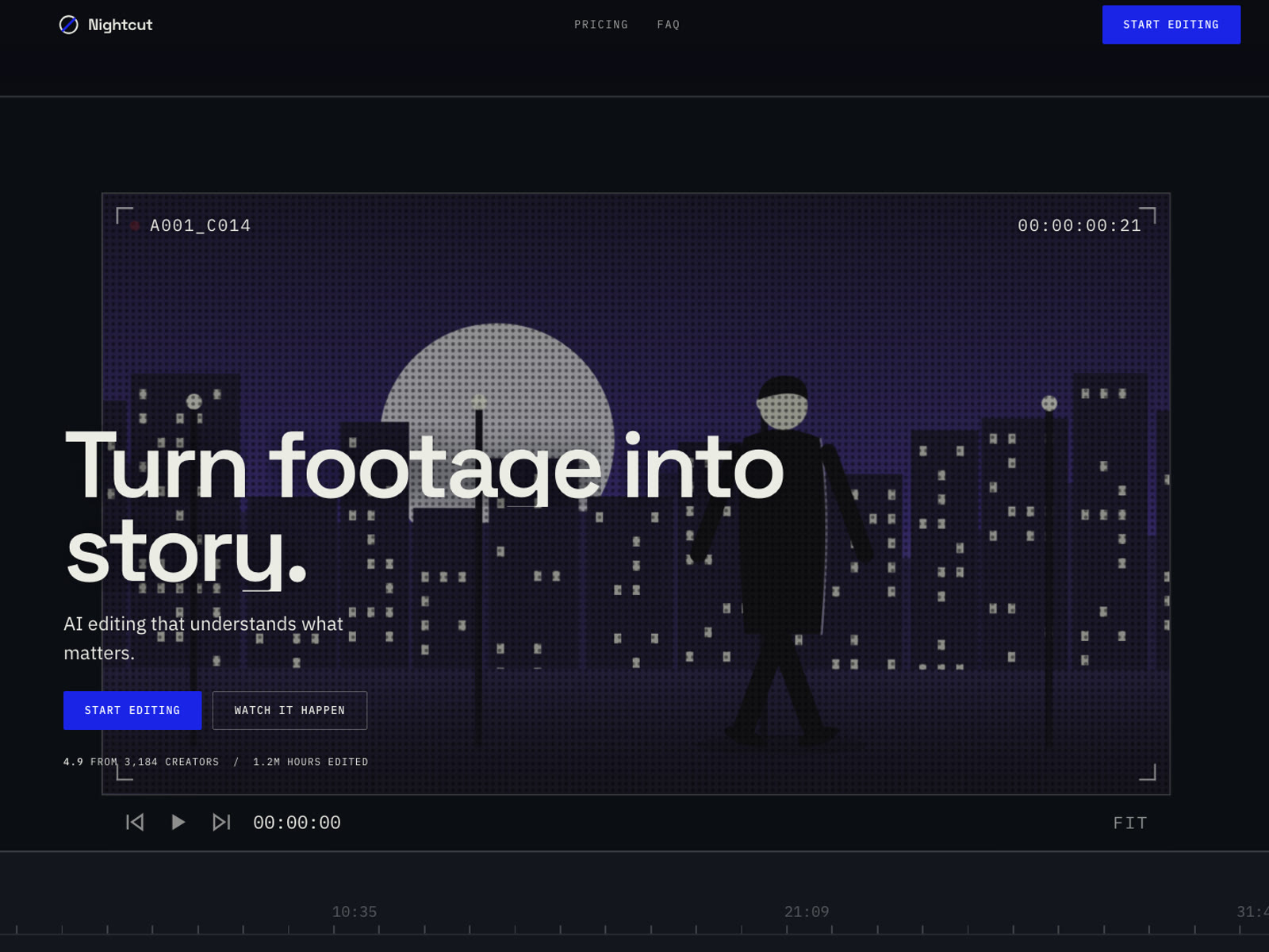 Hero section of the Nightcut landing page