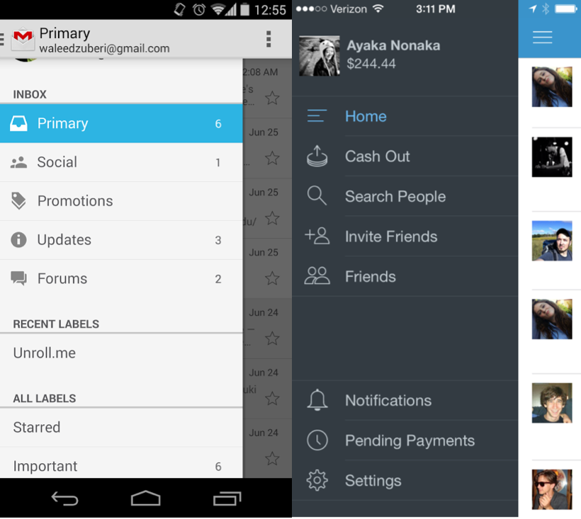 UI Patterns, Slideouts, Sidebars, & Drawers, Venmo UI Patterns, Slideouts, Sidebars, & Drawers, Venmo