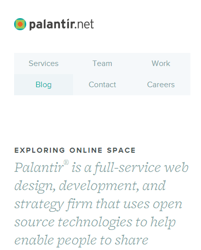Screenshot of Palantir's mobile navigation