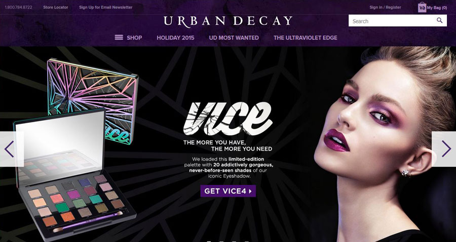 Screenshot of Urban Decay's website