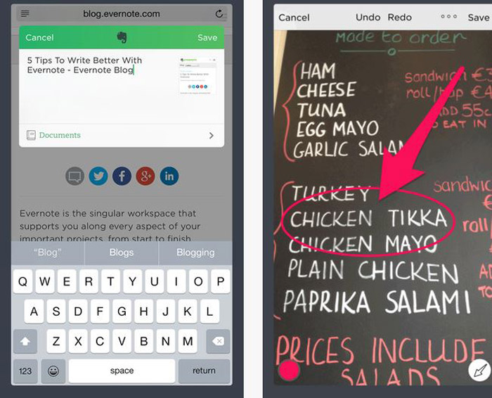 Screenshot of Evernote's app