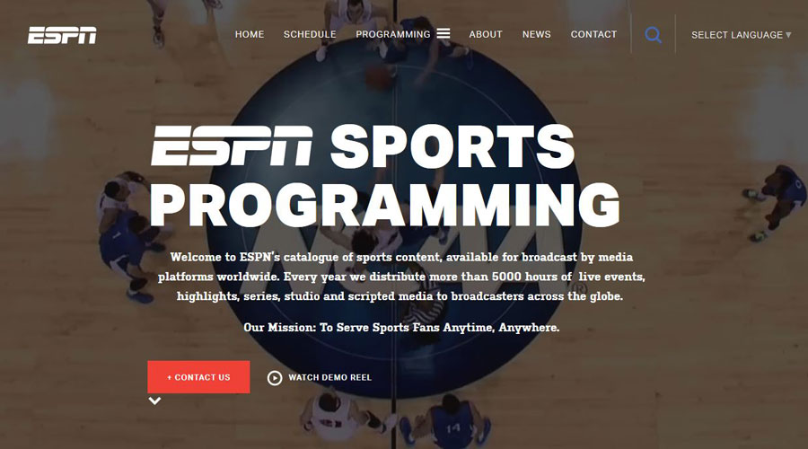Screenshot of ESPN's website