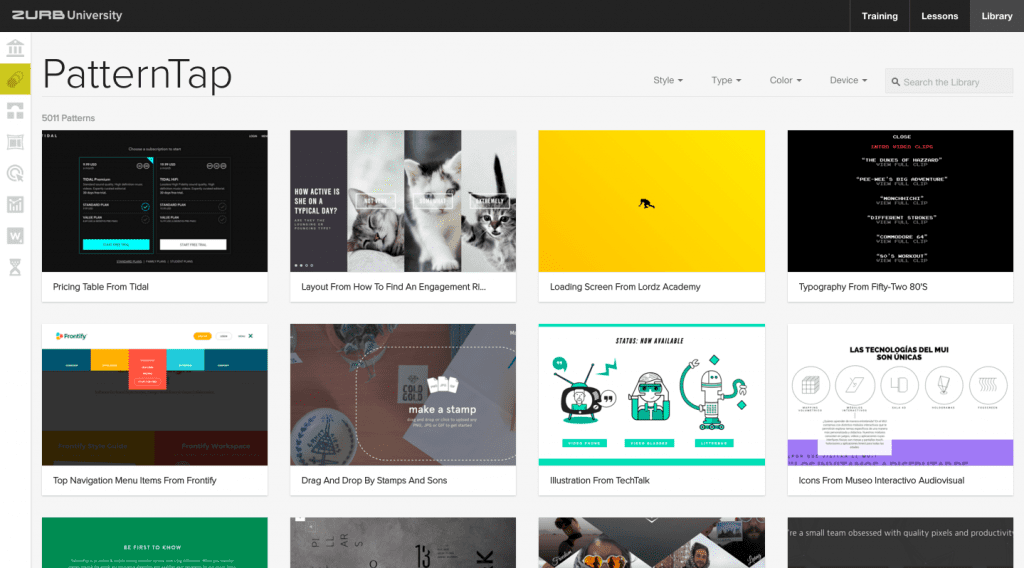 Screenshot of PatternTap’s website design