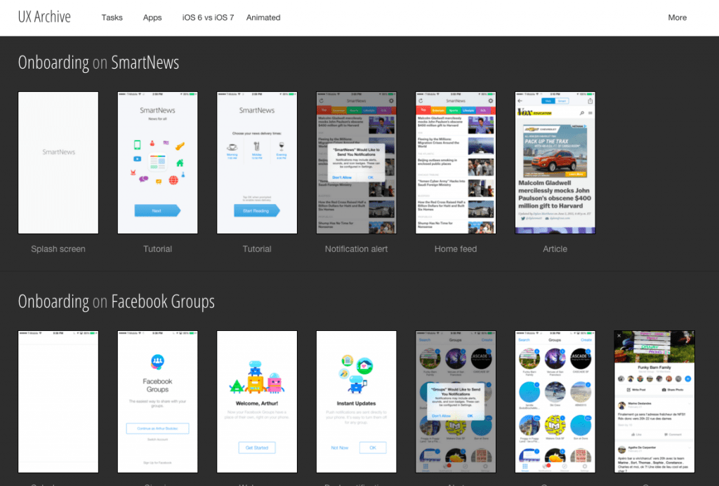 Screenshot of UX Archive’s website design
