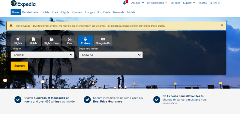 Screenshot of Expedia's website design