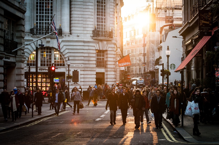 city sunny people street large