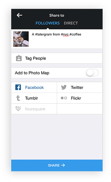 locating the share button on the design