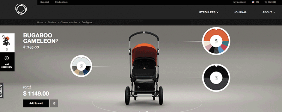 Animation of Bugaboo's interactions interface