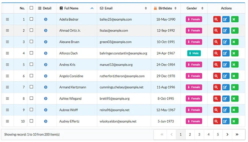 data table UI