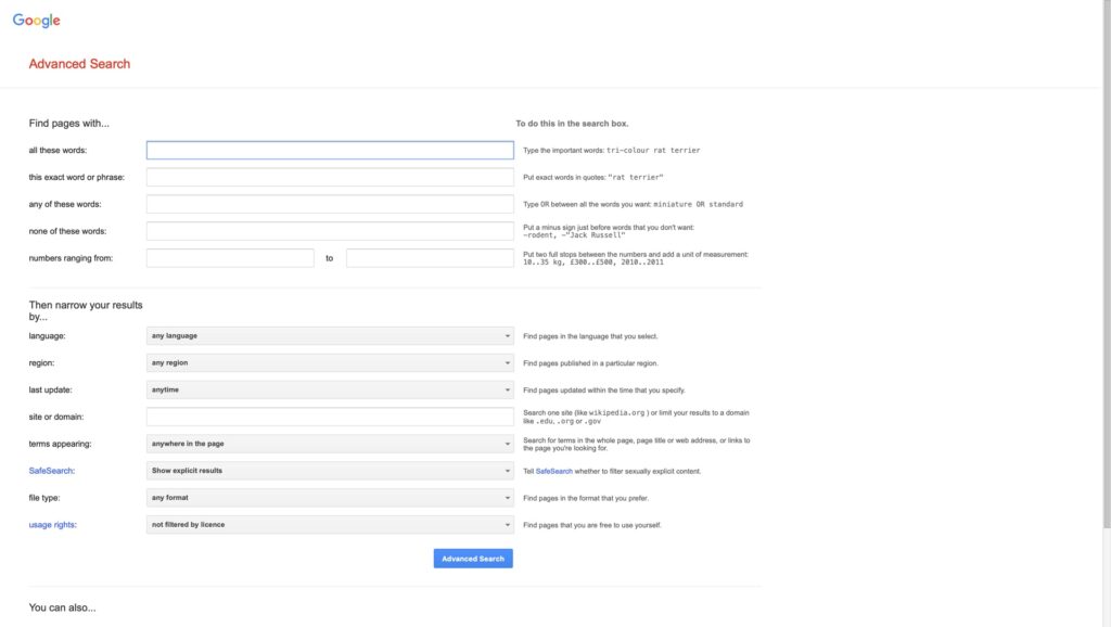 Google advanced search conditional progressive disclosure