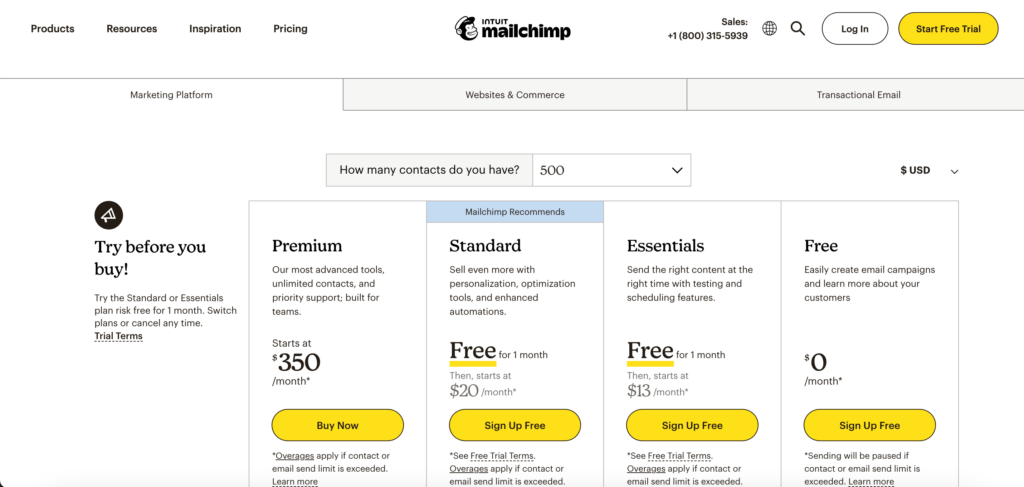 pricing page design exaple ux ui mailchimp