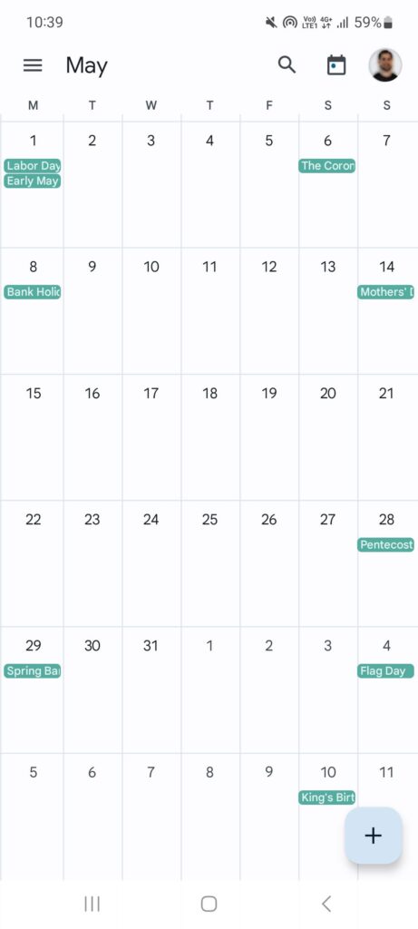 Google Calendar mobile navigation example
