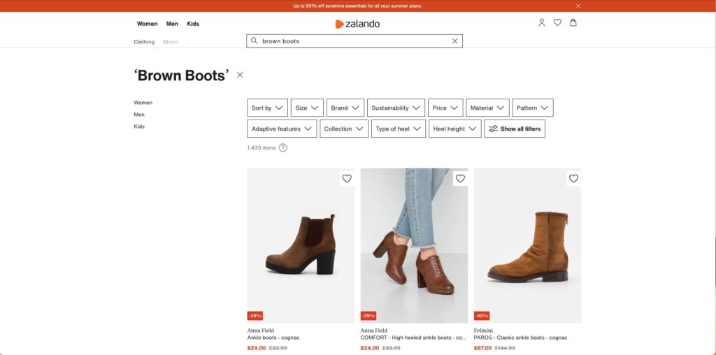 Zalando advanced search