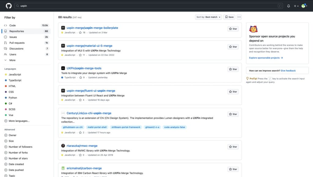 GitHub advanced search UX