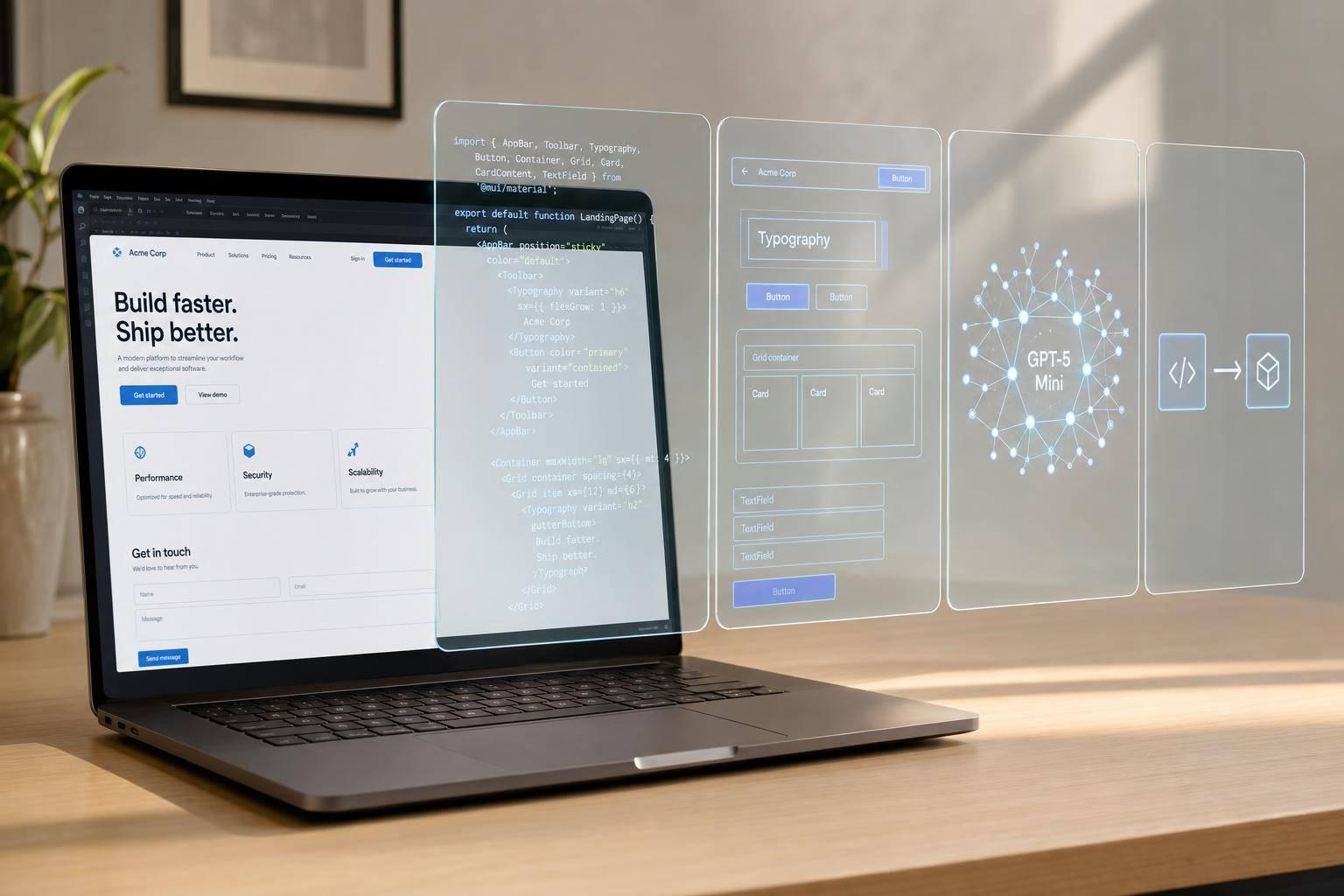 How to build a landing page using GPT-5 Mini + MUI - Use UXPin Merge!