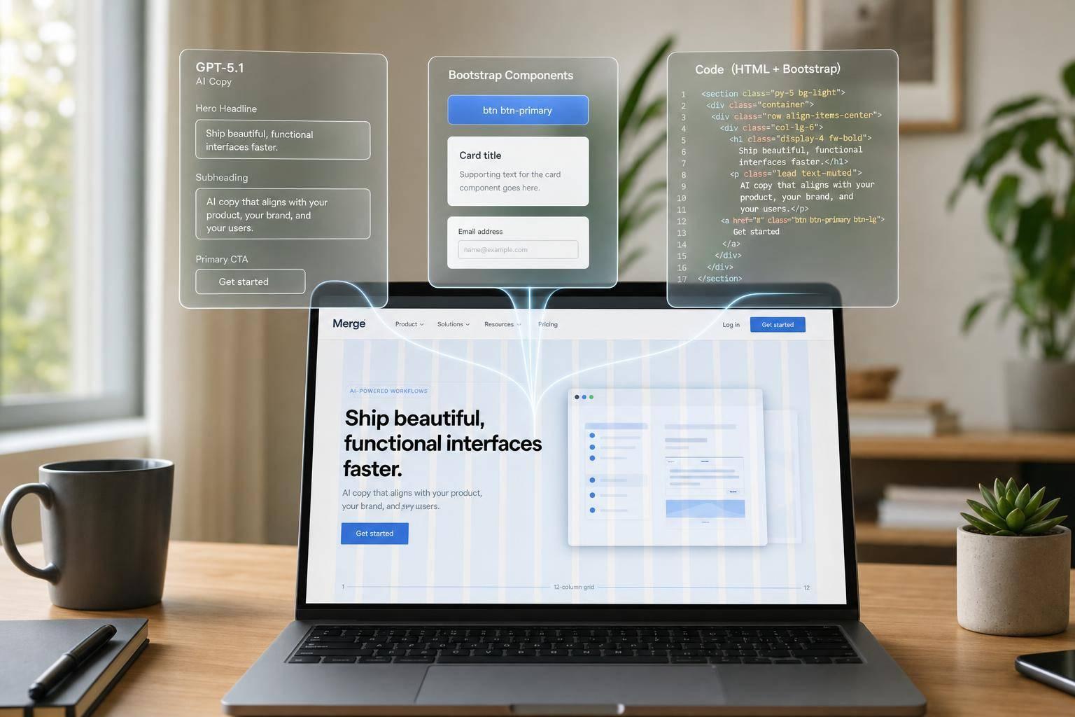 How to build a landing page using GPT-5.1 + Bootstrap - Use UXPin Merge!