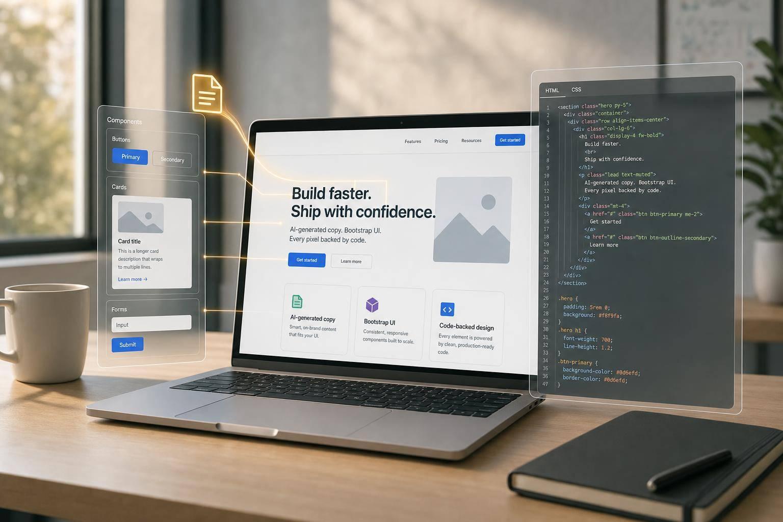 How to build a landing page using GPT-5 Mini + Bootstrap - Use UXPin Merge!