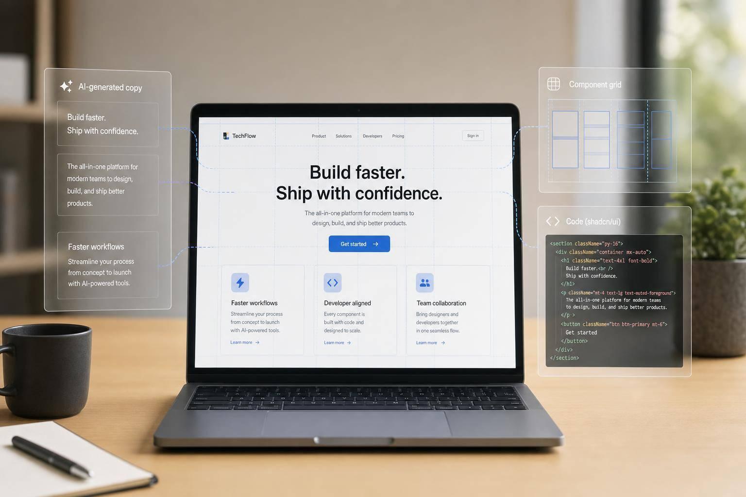 How to build a landing page using GPT-5 Mini + shadcn/ui - Use UXPin Merge!