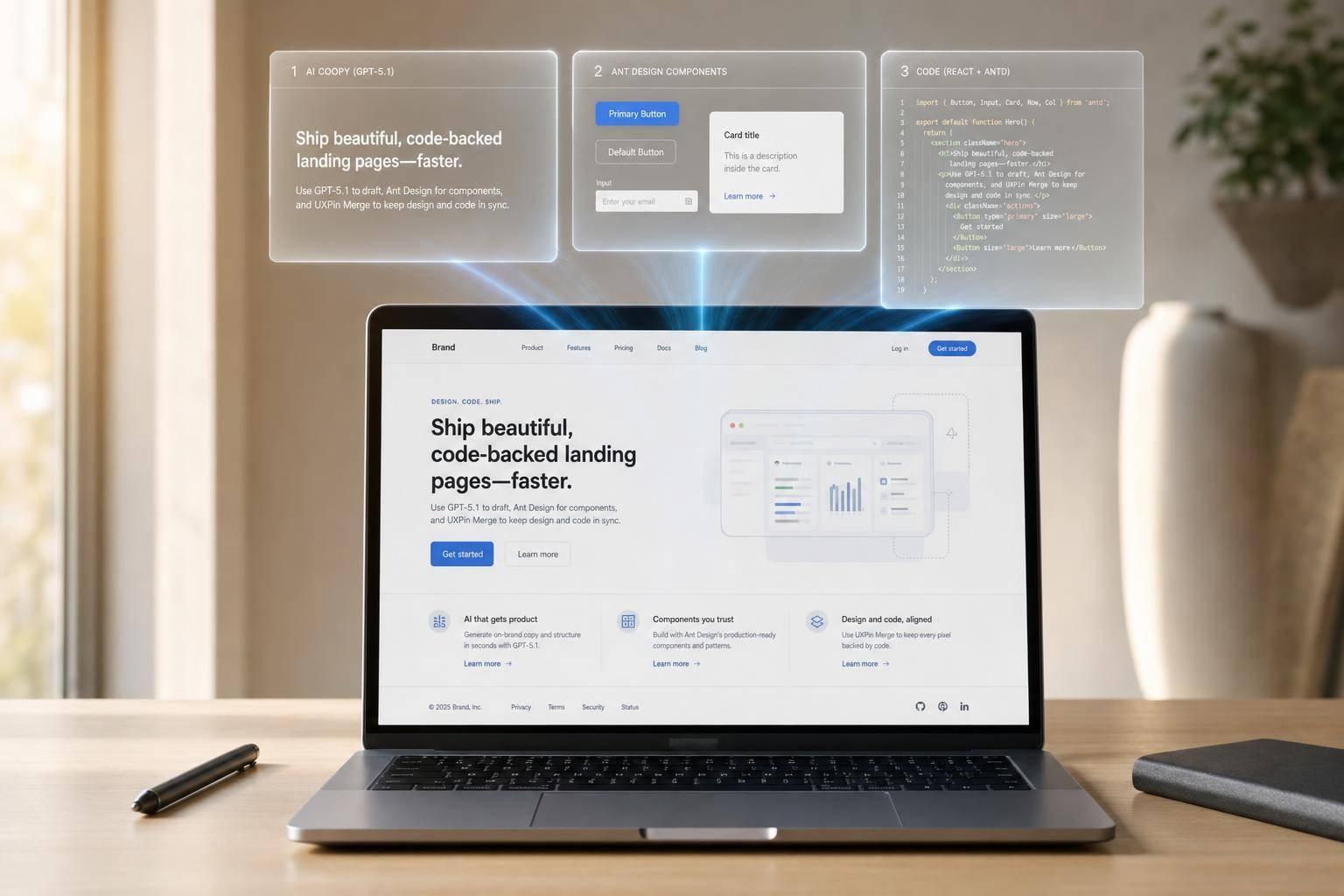 How to build a landing page using GPT-5.1 + Ant Design - Use UXPin Merge!