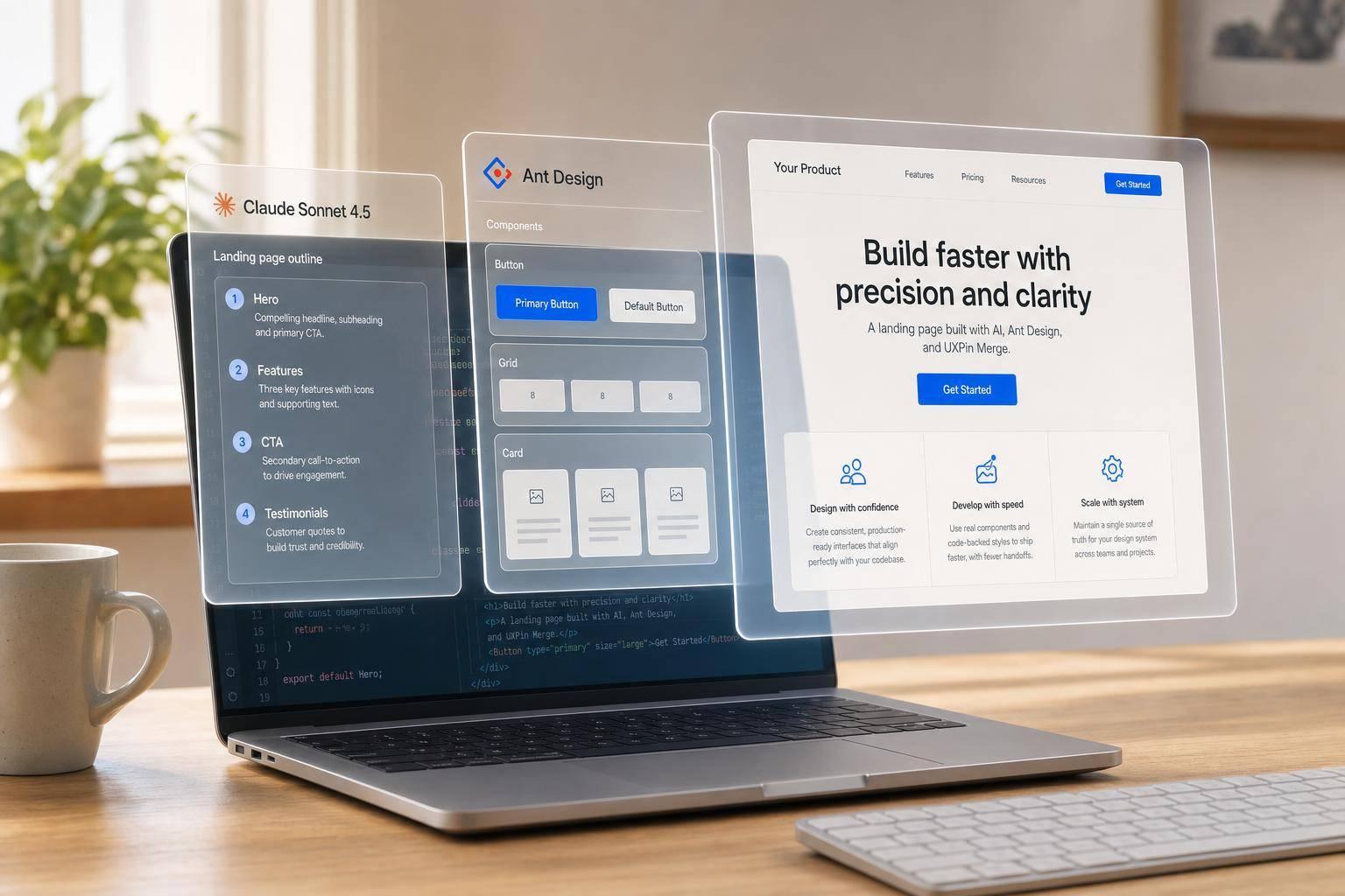 How to build a landing page using Claude Sonnet 4.5 + Ant Design - Use UXPin Merge!