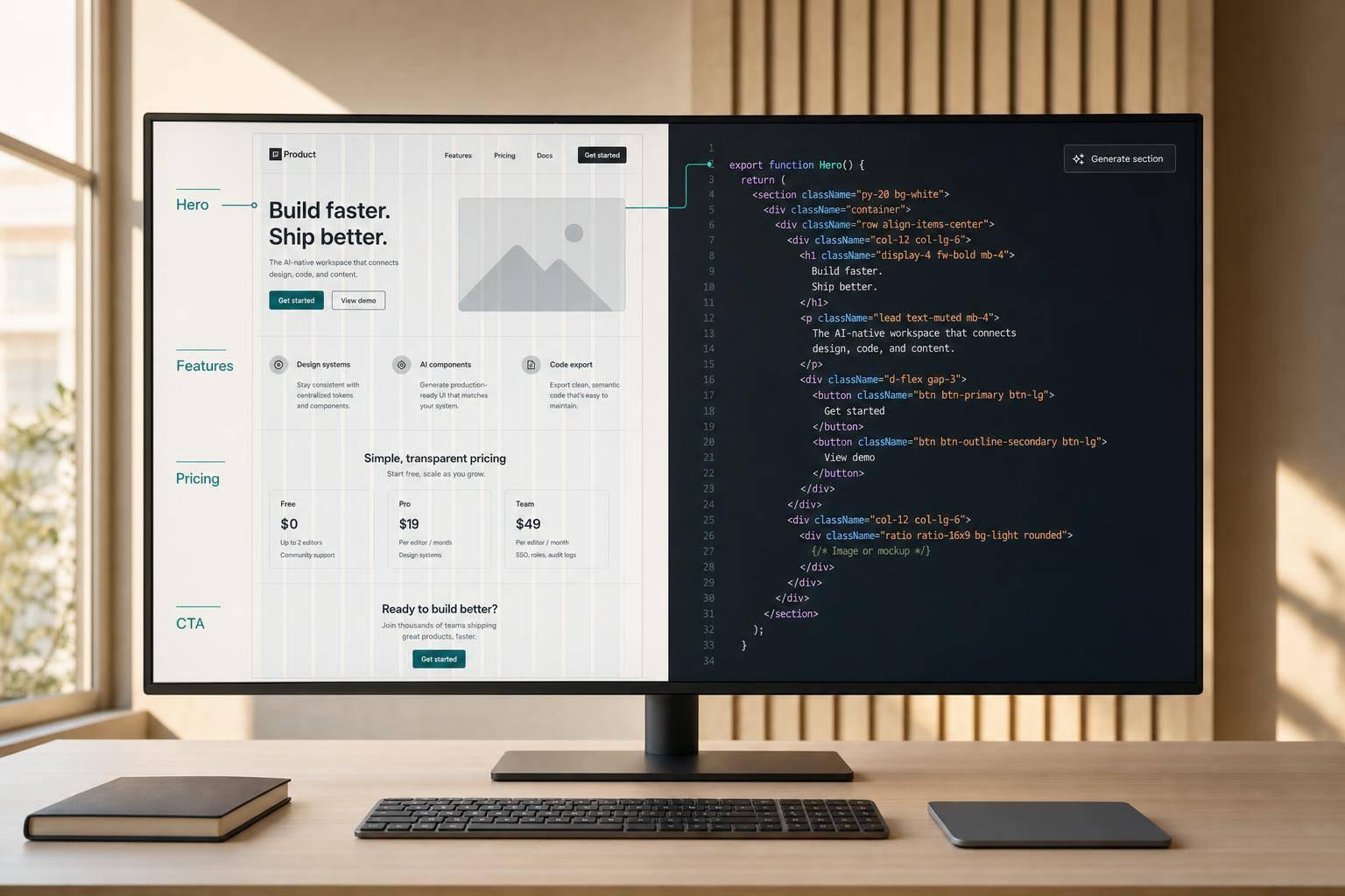 How to build a landing page using Claude Opus 4.5 + Bootstrap - Use UXPin Merge!