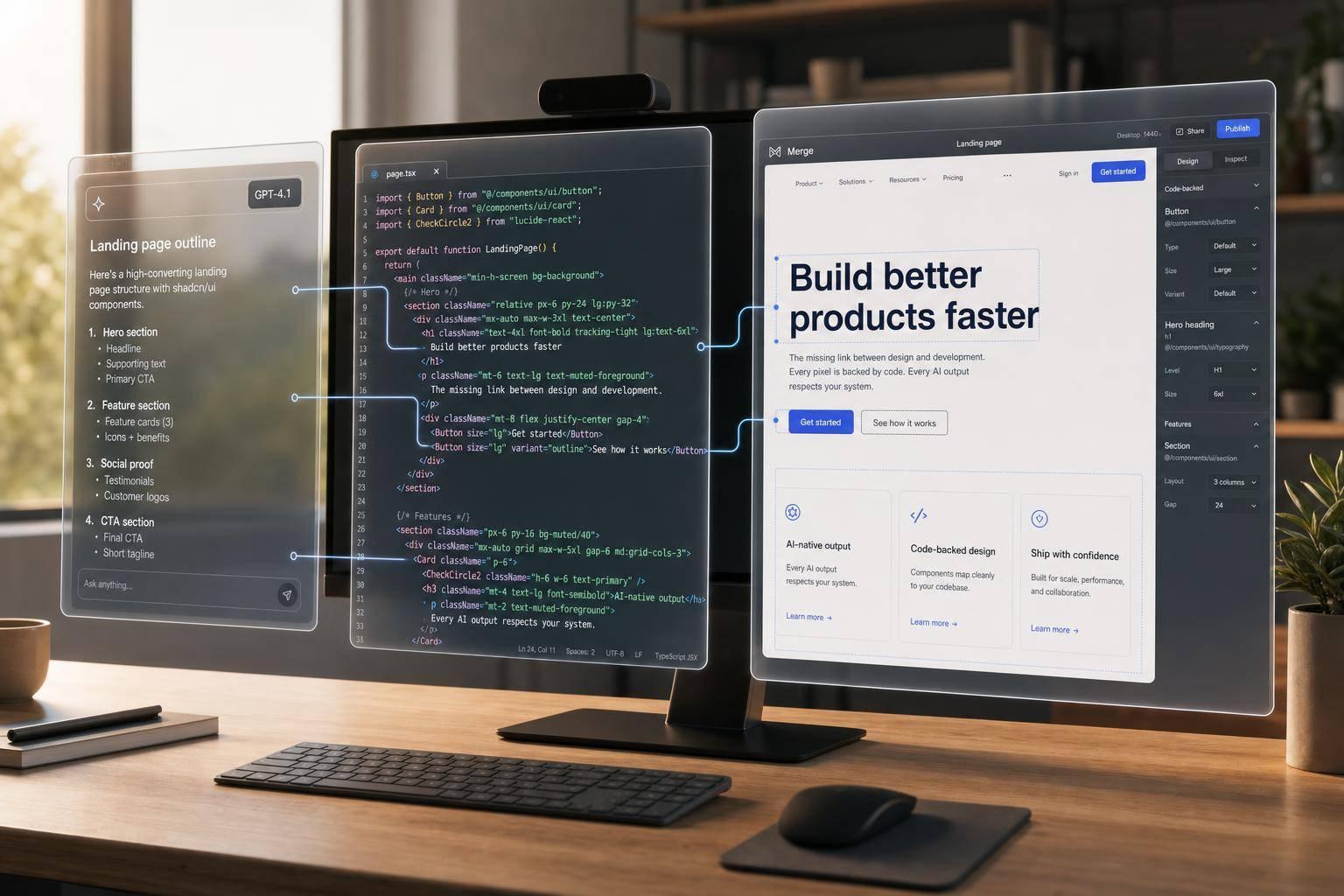 How to build a landing page using GPT-4.1 + shadcn/ui - Use UXPin Merge!