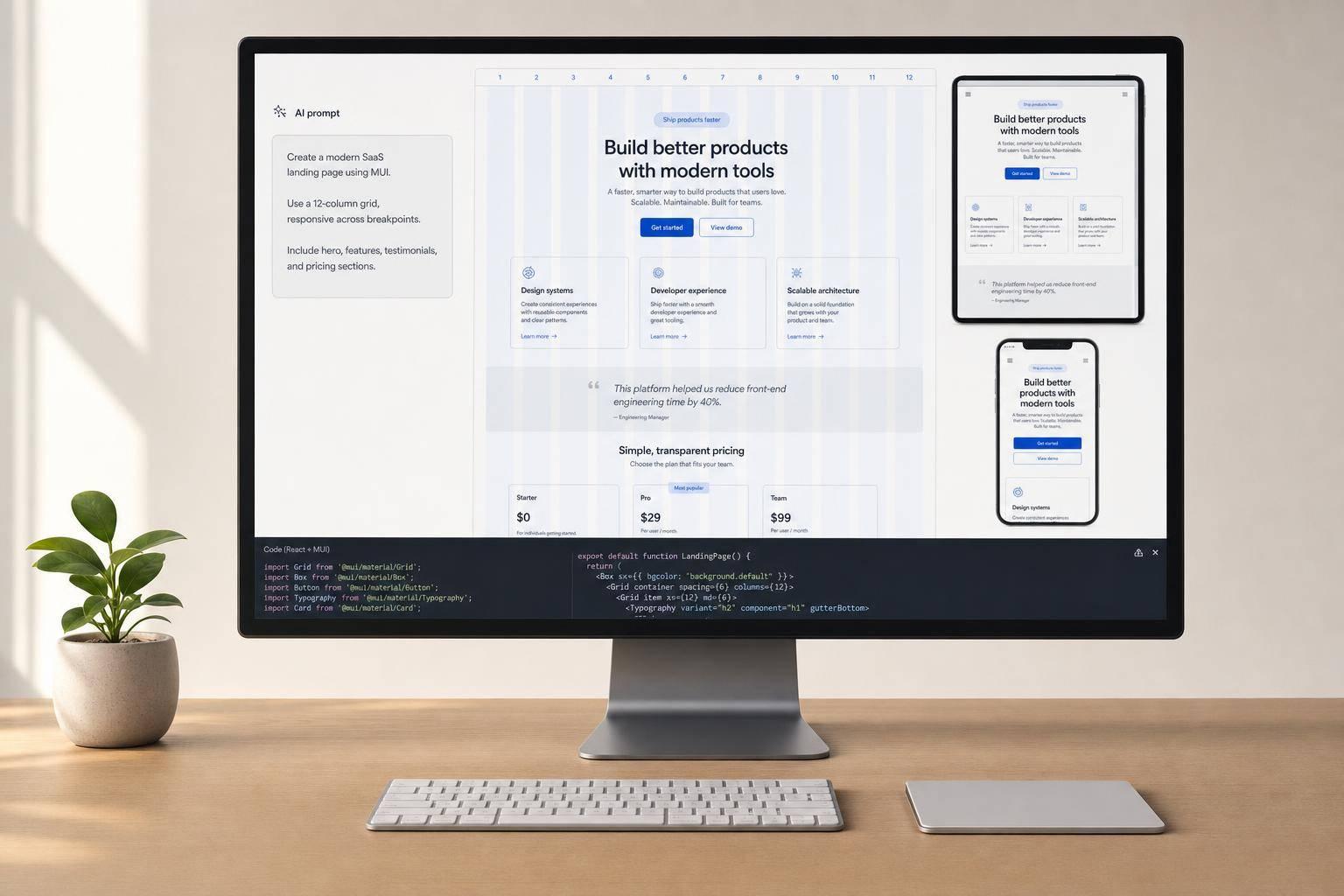 How to build a landing page using Claude Opus 4.5 + MUI - Use UXPin Merge!